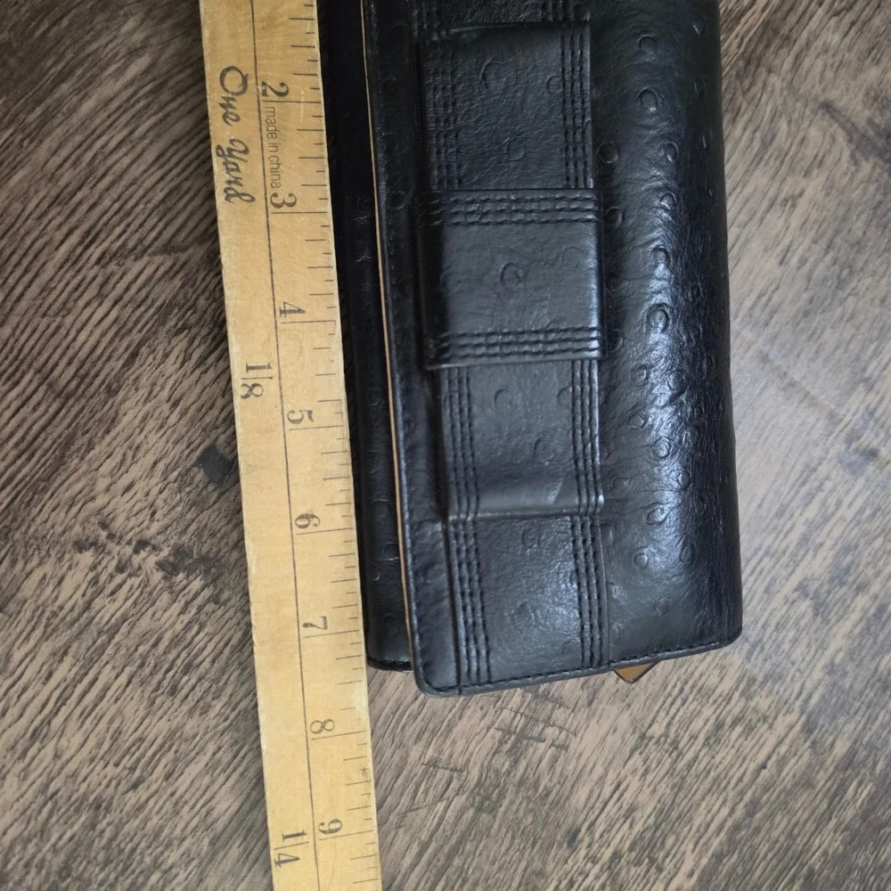 KATE SPADE Wallet Womens OS‎ Black Ostrich Embossed Leather Bow Bifold Wristlet